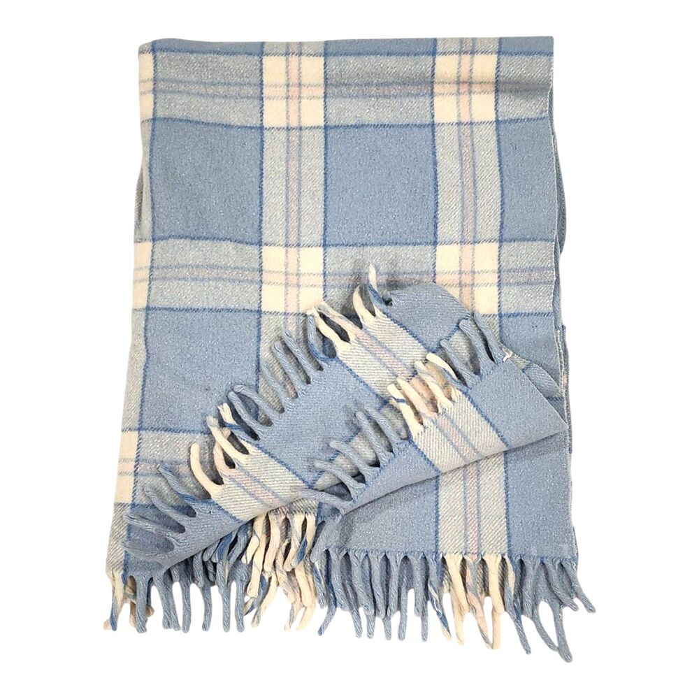Vintage Baby WOOL Blanket Plaid Pastel Blue, White, Pink ‎ Appx 30"x38" *Read